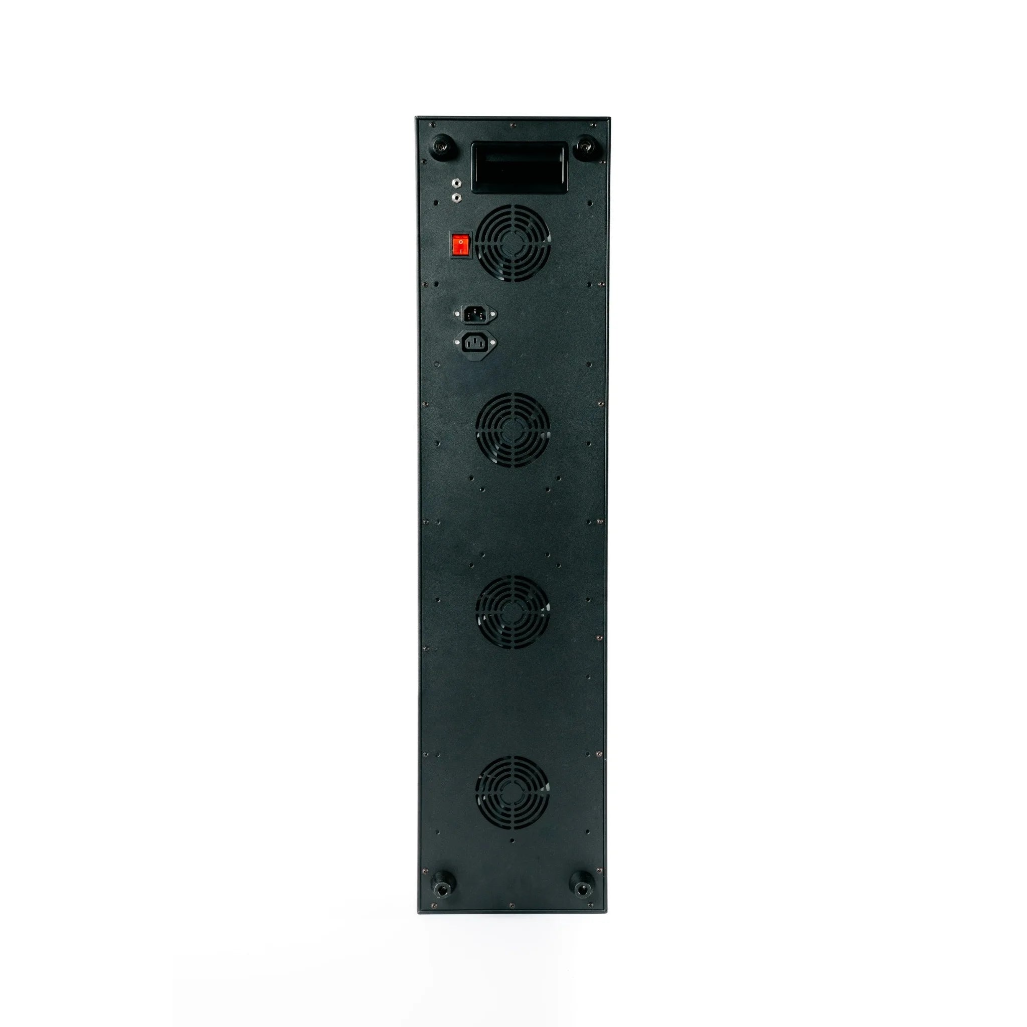 Back view of Simple 2EQ red light therapy panel showing cooling vents, power switch, and multi link input