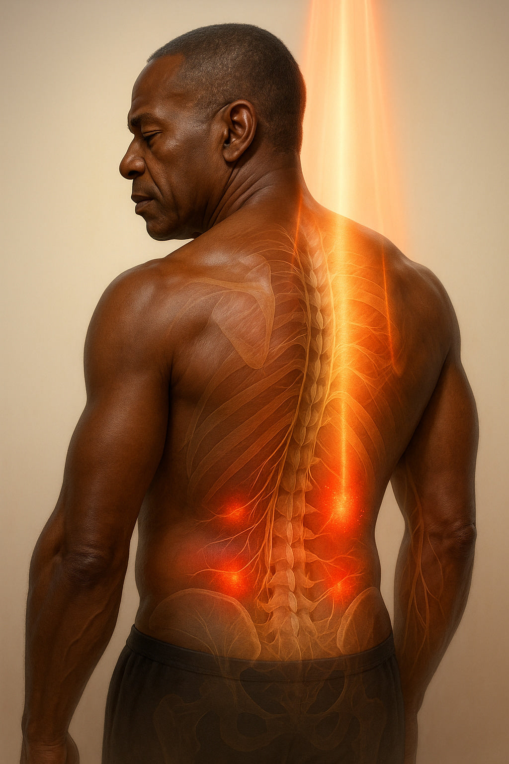 "Image showing the effects of red light therapy on back pain and inflammation