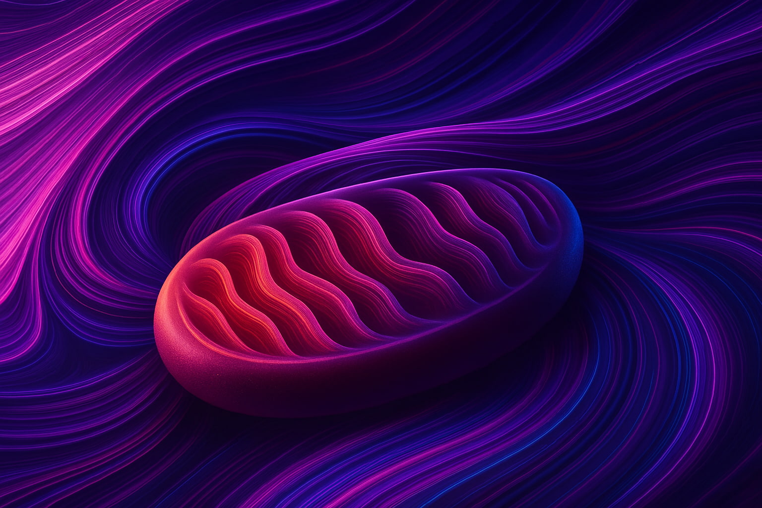 "Abstract, artistic representation of mitochondria, symbolizing cellular energy and the benefits of red light therapy.